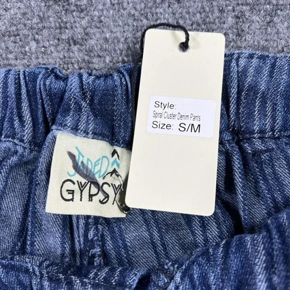 Jaded Gypsy Pants Womens Small Blue Spiral Cluster Denim Cargo Striped Jogger